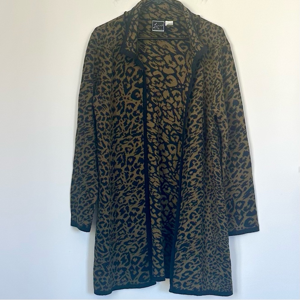 Lennie for Nina Leonard Animal Print Leopard Knit Open Front Cardigan - Large